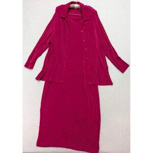 Vikki Vi Women's Dress Jacket Set Size 22 Slinky Pink Maxi FLAWS